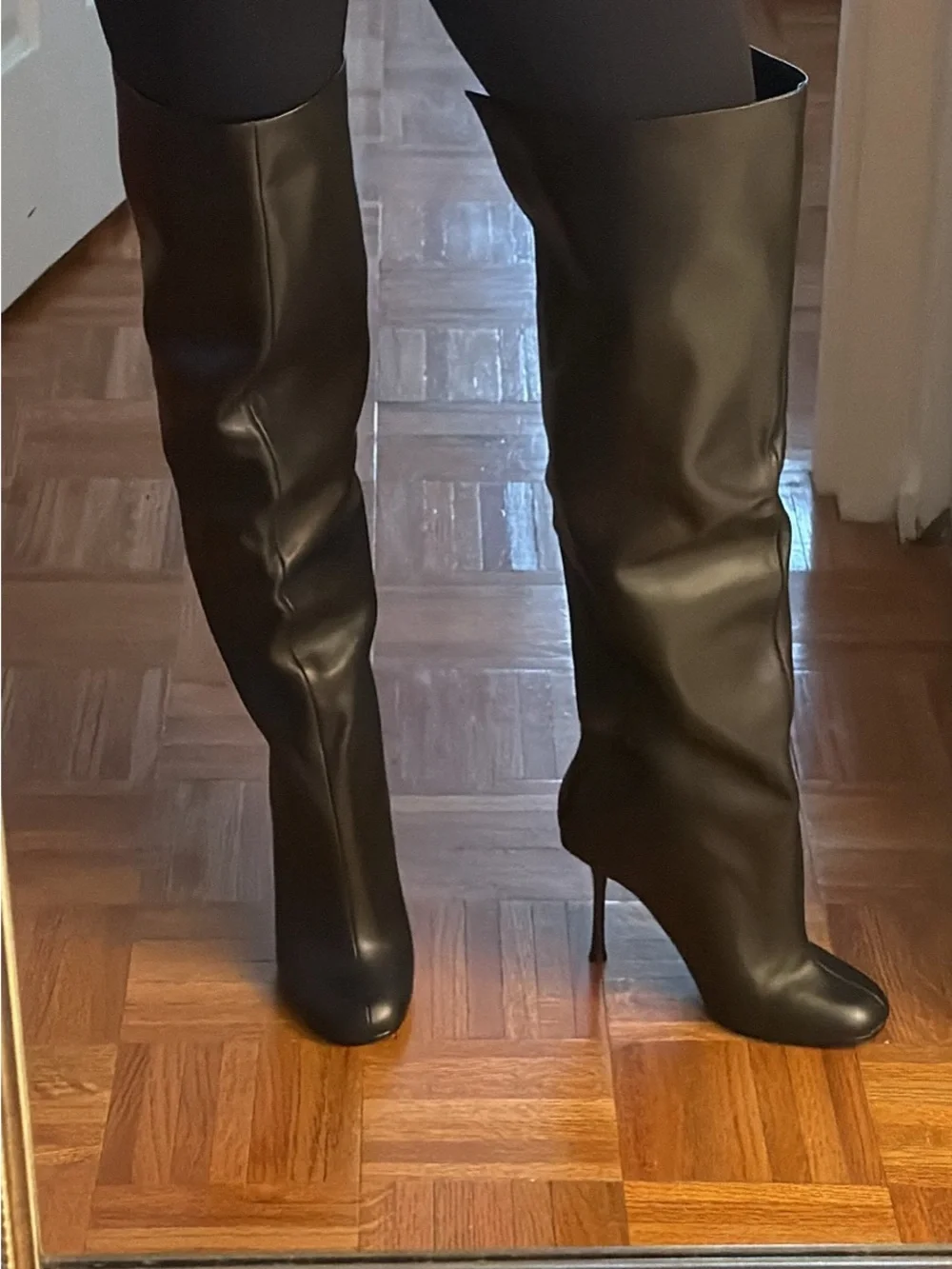 Steve Madden Alluring Black Leather Over-the-Knee Stiletto Boots